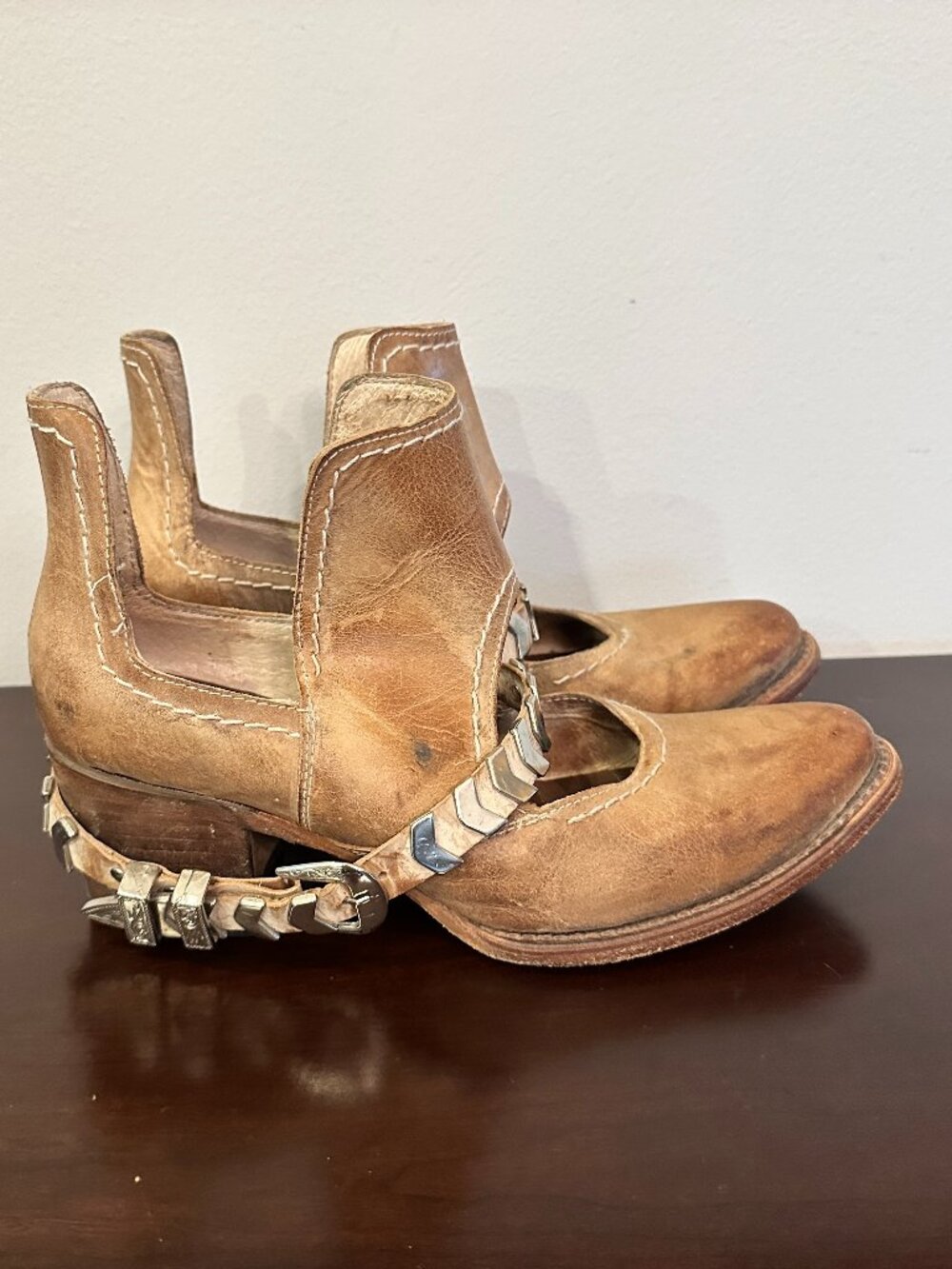 Freebird By Steven Blade Taupe Brown Leather Harness Ankle Booties Cowgirl Sz 10